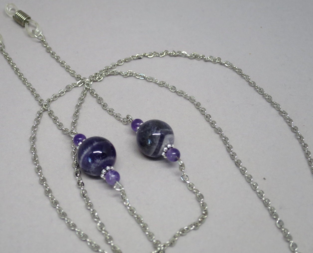 Amethyst and silver eyeglass chain