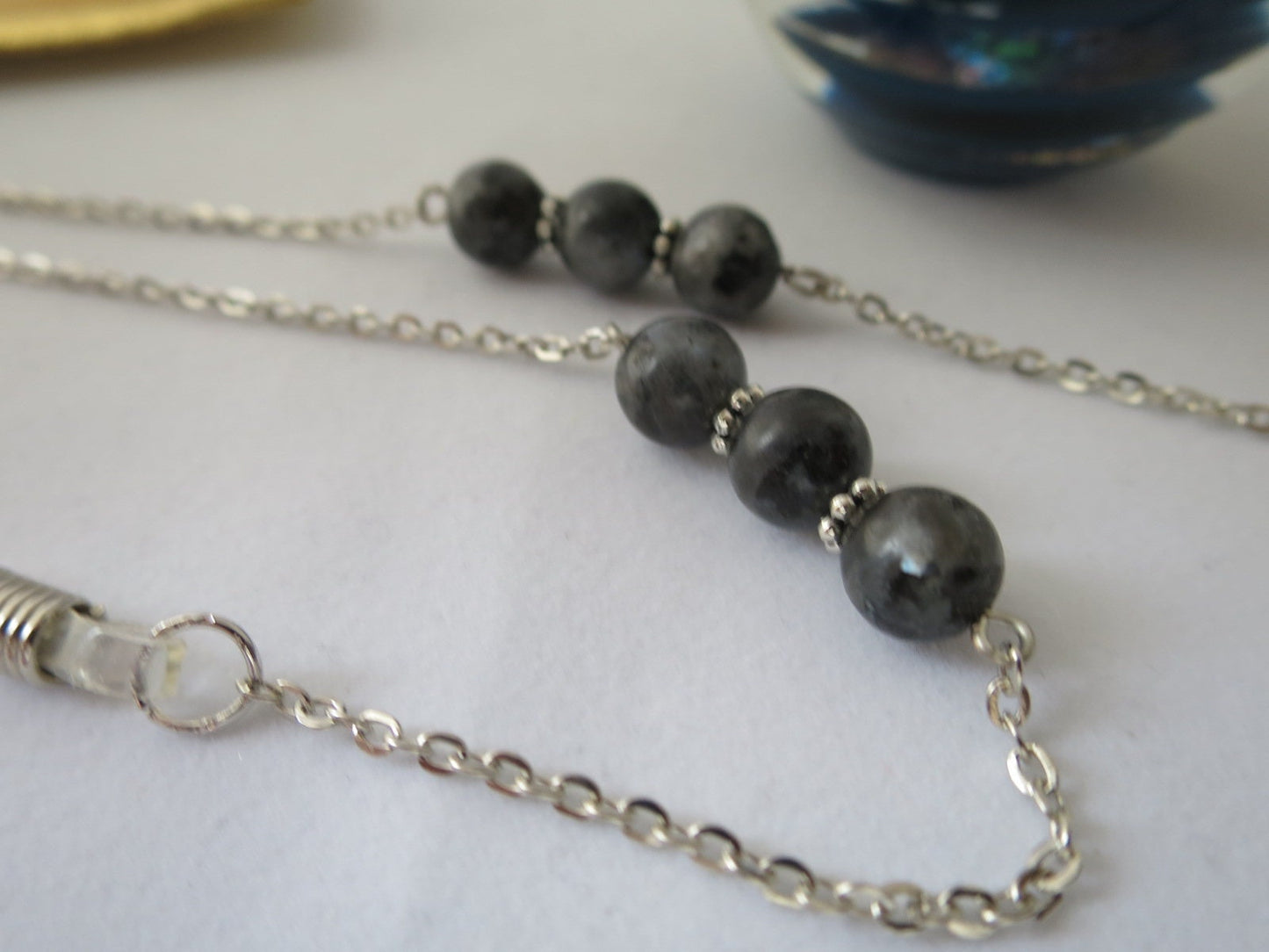 Smoky grey spectrolite eyeglass chain