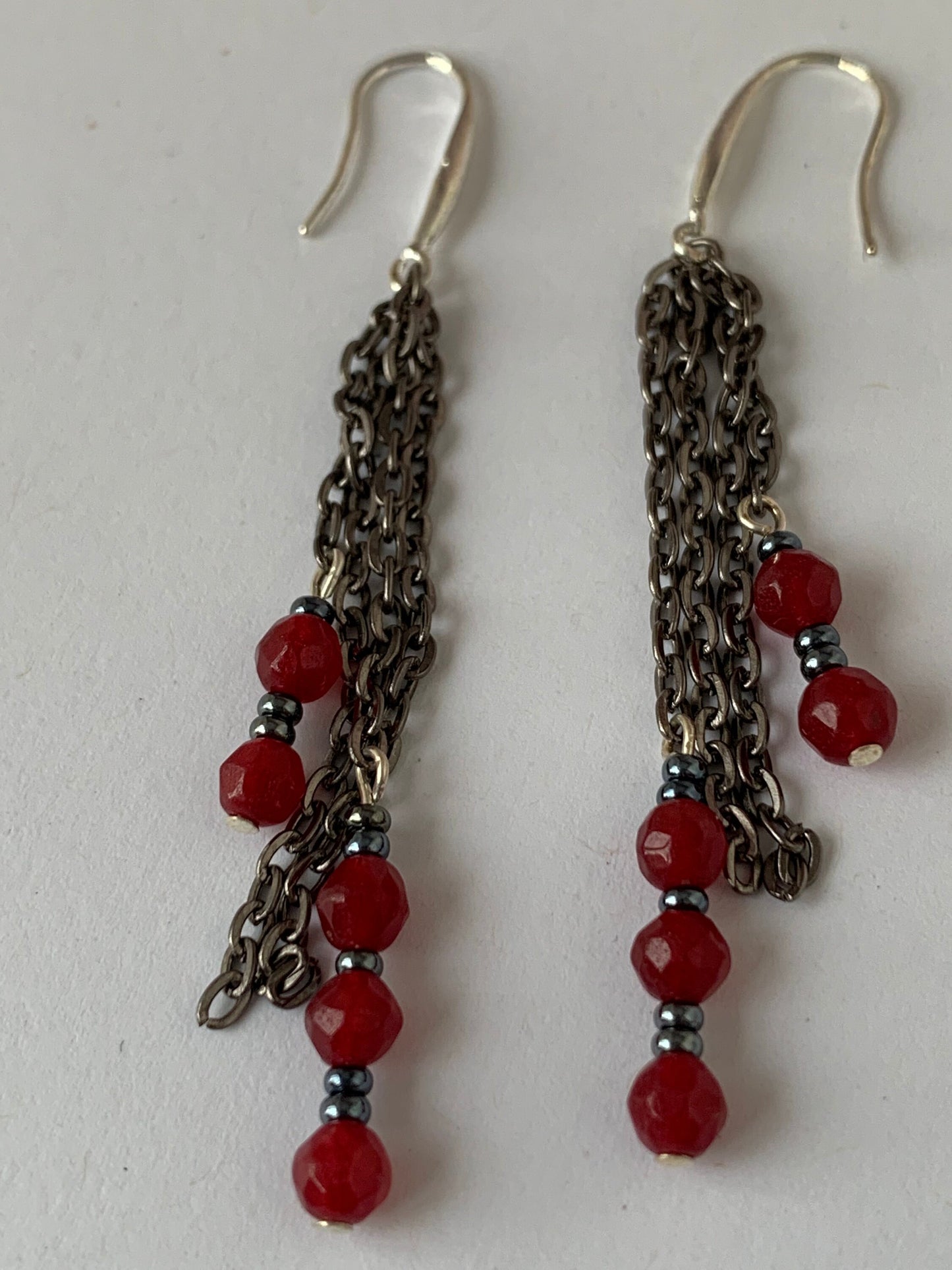Red quartz chain drop earrings
