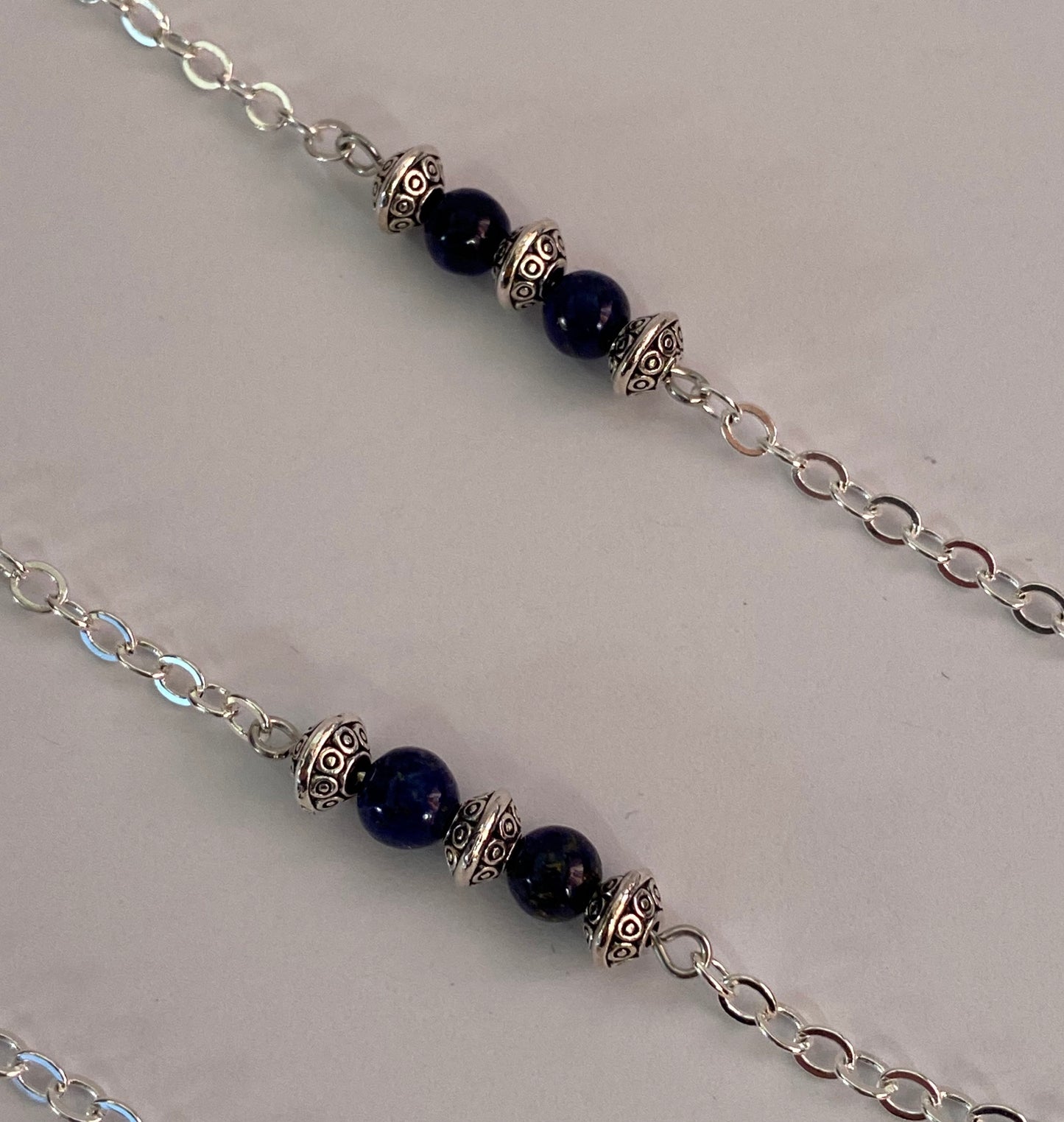 Eyeglass chain, silver and lapis lazuli