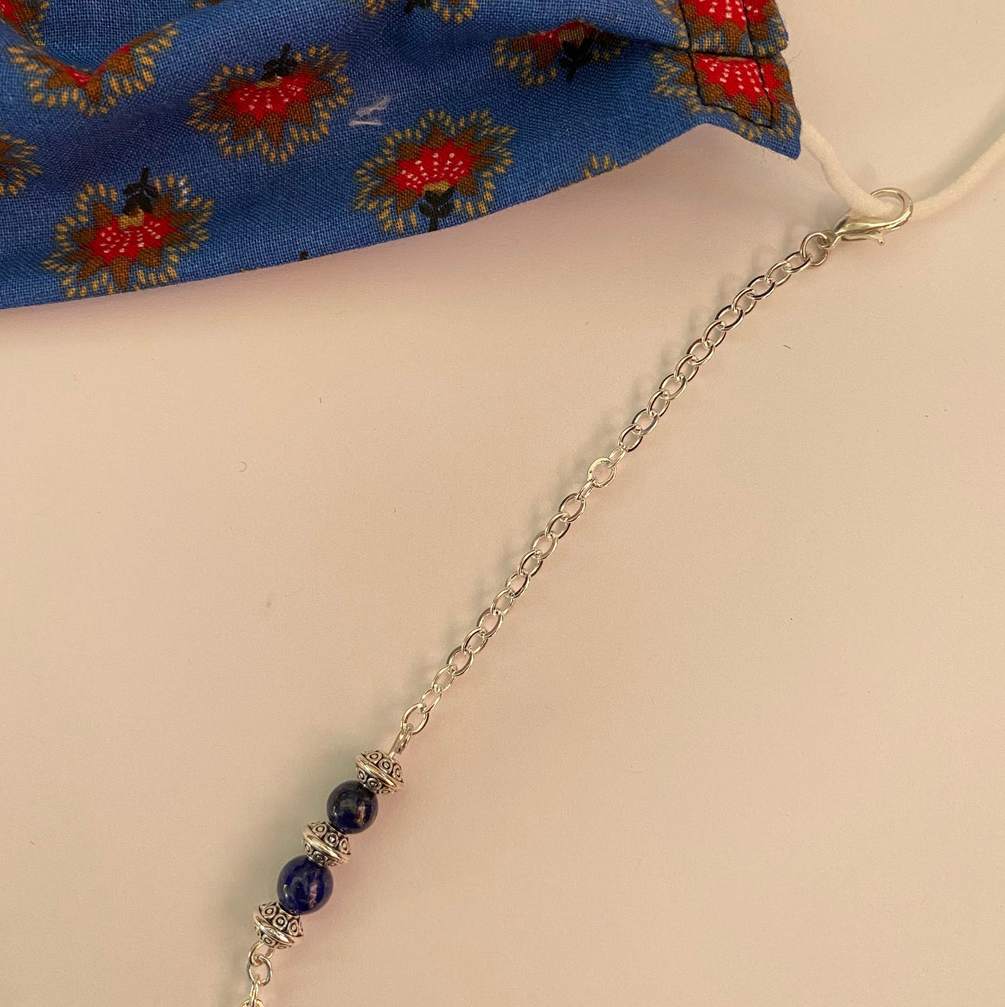 Eyeglass chain, silver and lapis lazuli