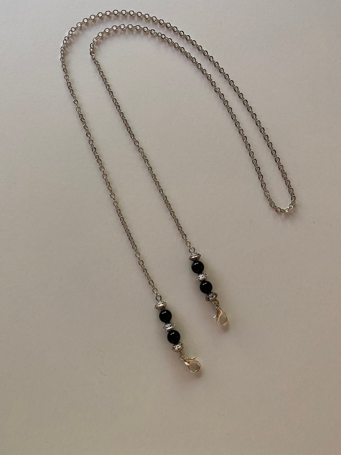 Black onyx and silver chain or lanyard for glasses