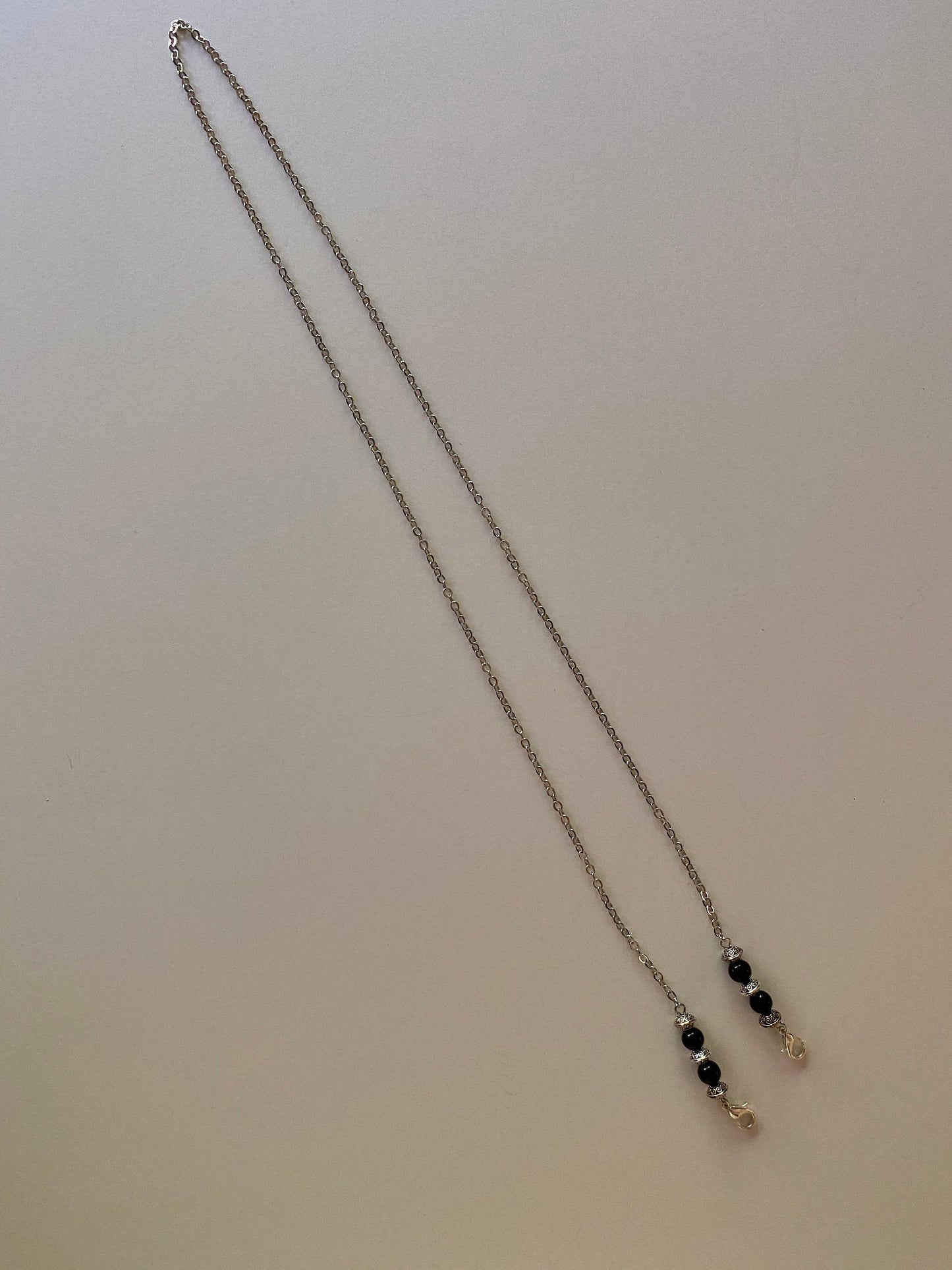 Black onyx and silver chain or lanyard for glasses