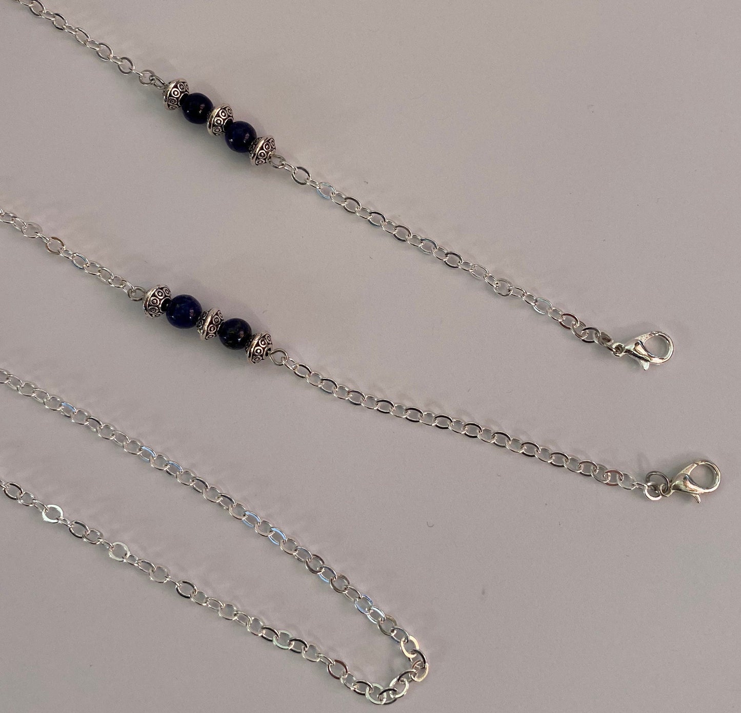 Eyeglass chain, silver and lapis lazuli