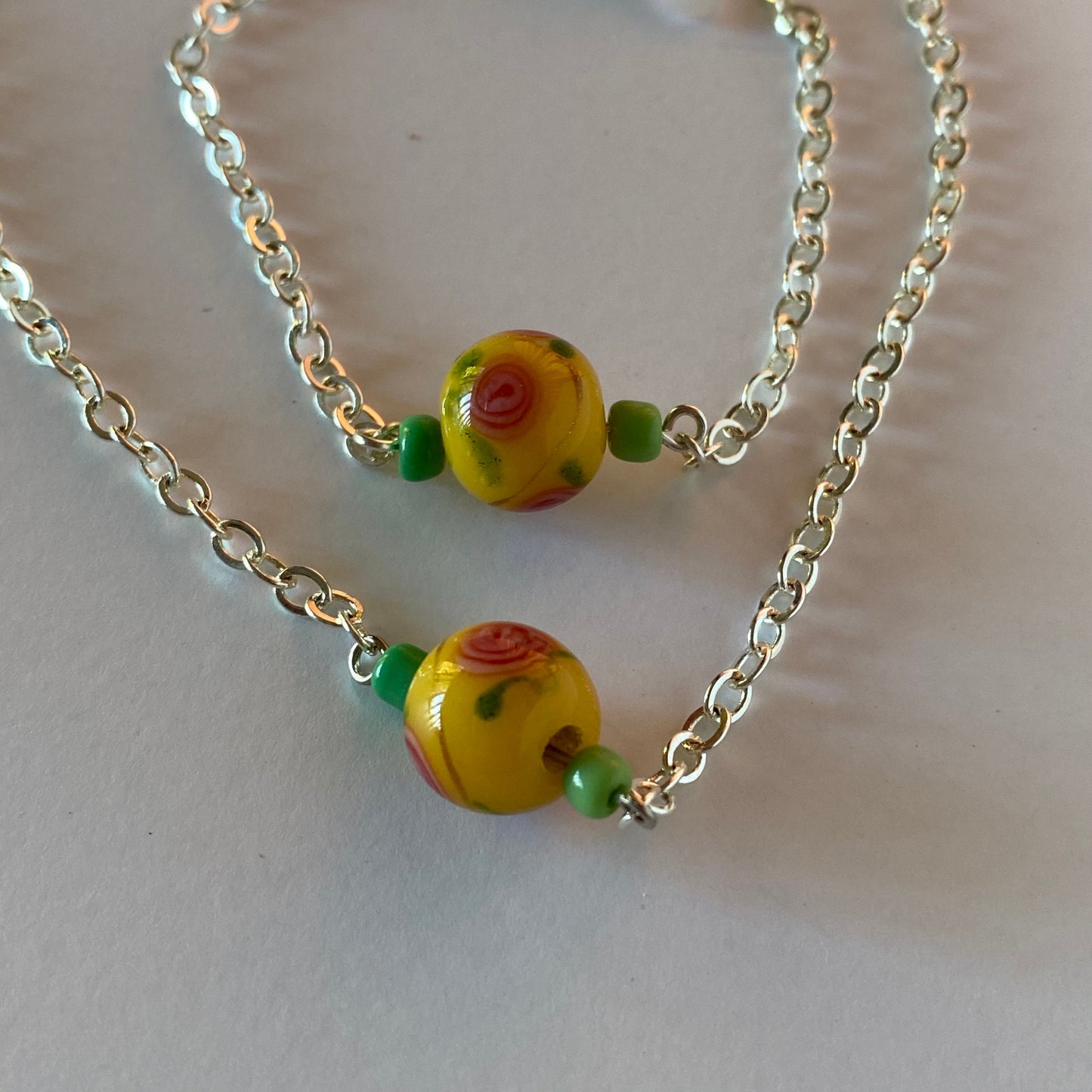 Eyeglass chain, with pretty yellow lampwork floral beads