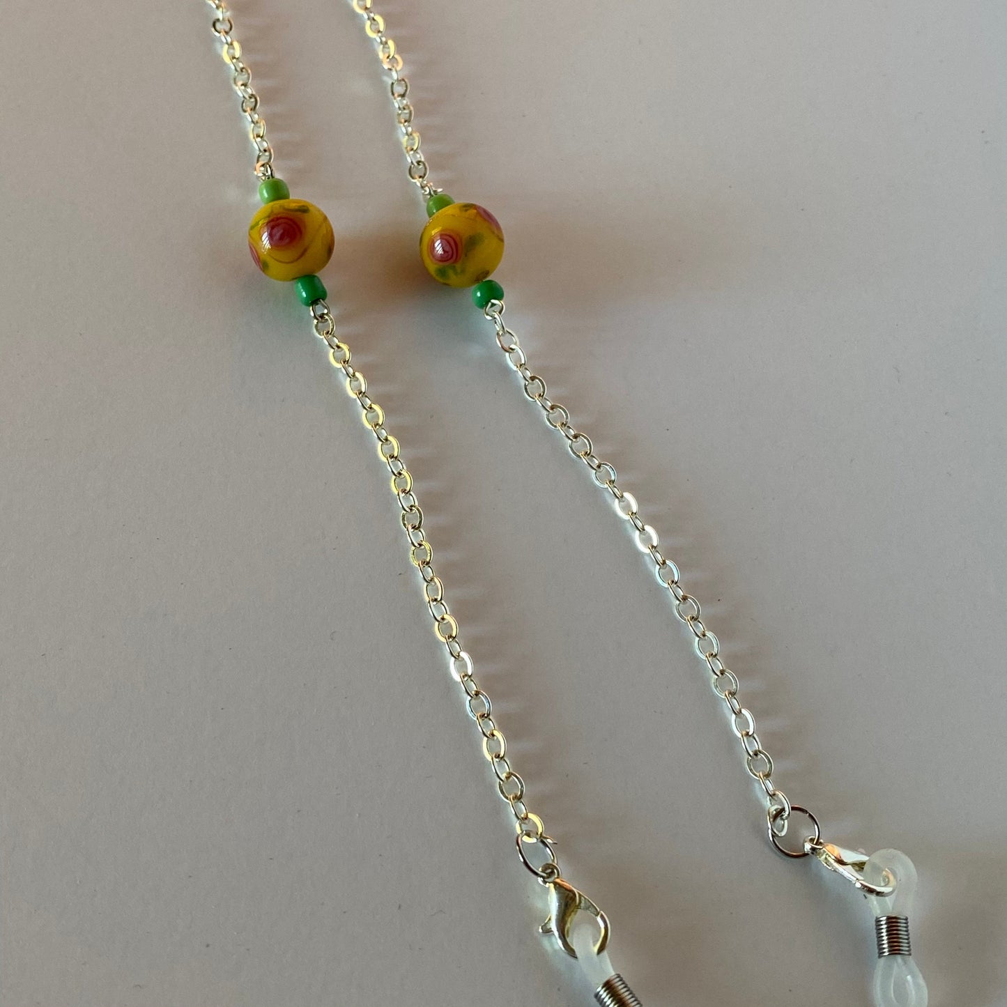 Eyeglass chain, with pretty yellow lampwork floral beads