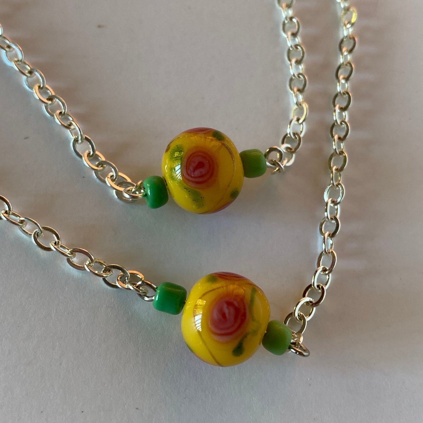 Eyeglass chain, with pretty yellow lampwork floral beads