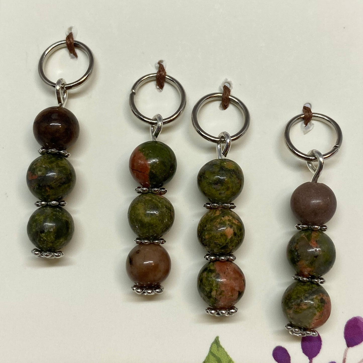 Luxury stitch markers with earth toned jasper beads