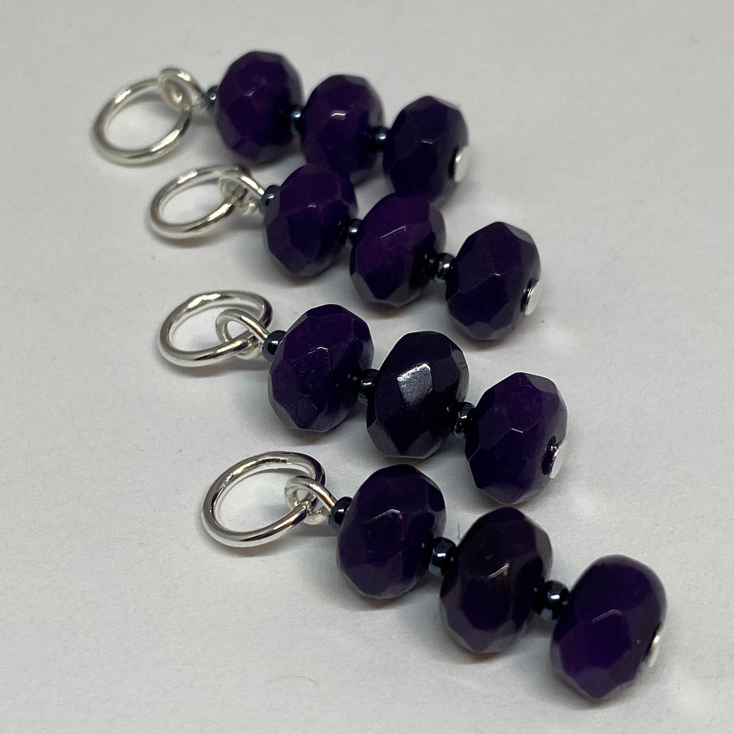 Purple stitch markers,faceted agate beads