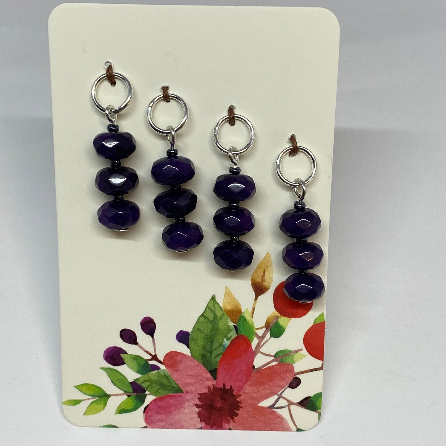 Purple stitch markers,faceted agate beads