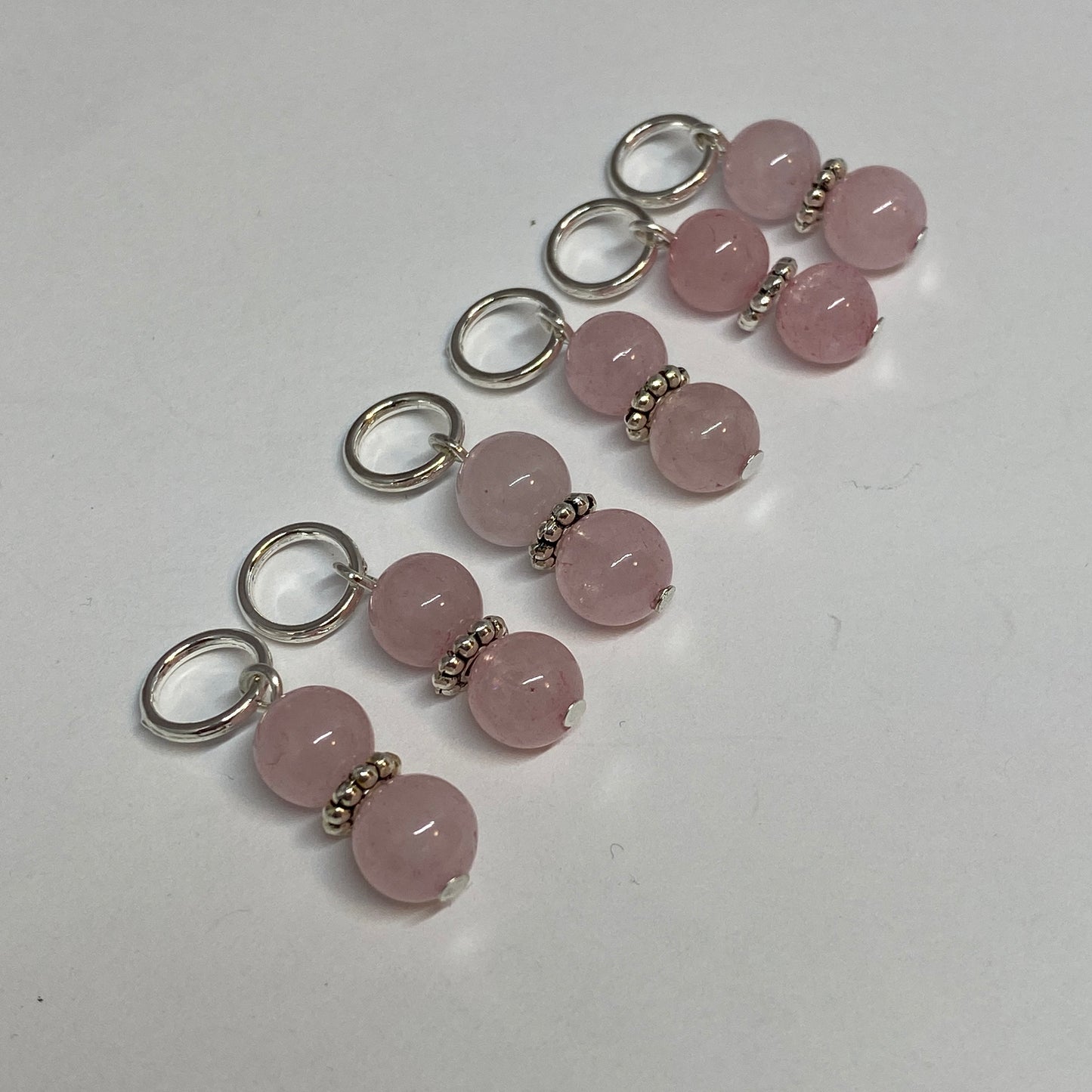 Rose quartz stitch markers, set of six