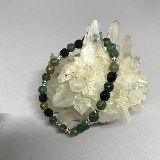 Moss agate and jet bead bracelet