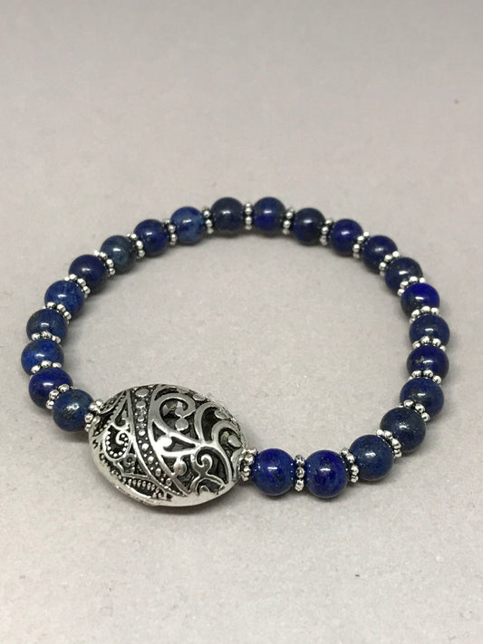 Lapis lazuli and silver bead bracelet