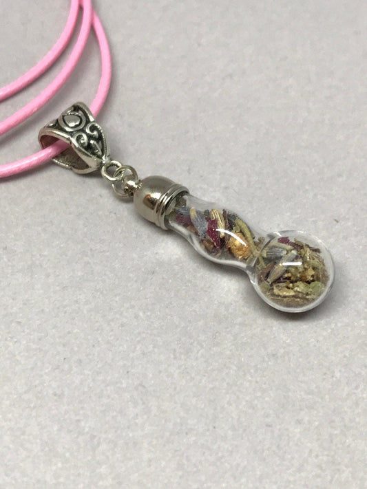Love Talisman necklace, charm bottle to attract loving intentions.
