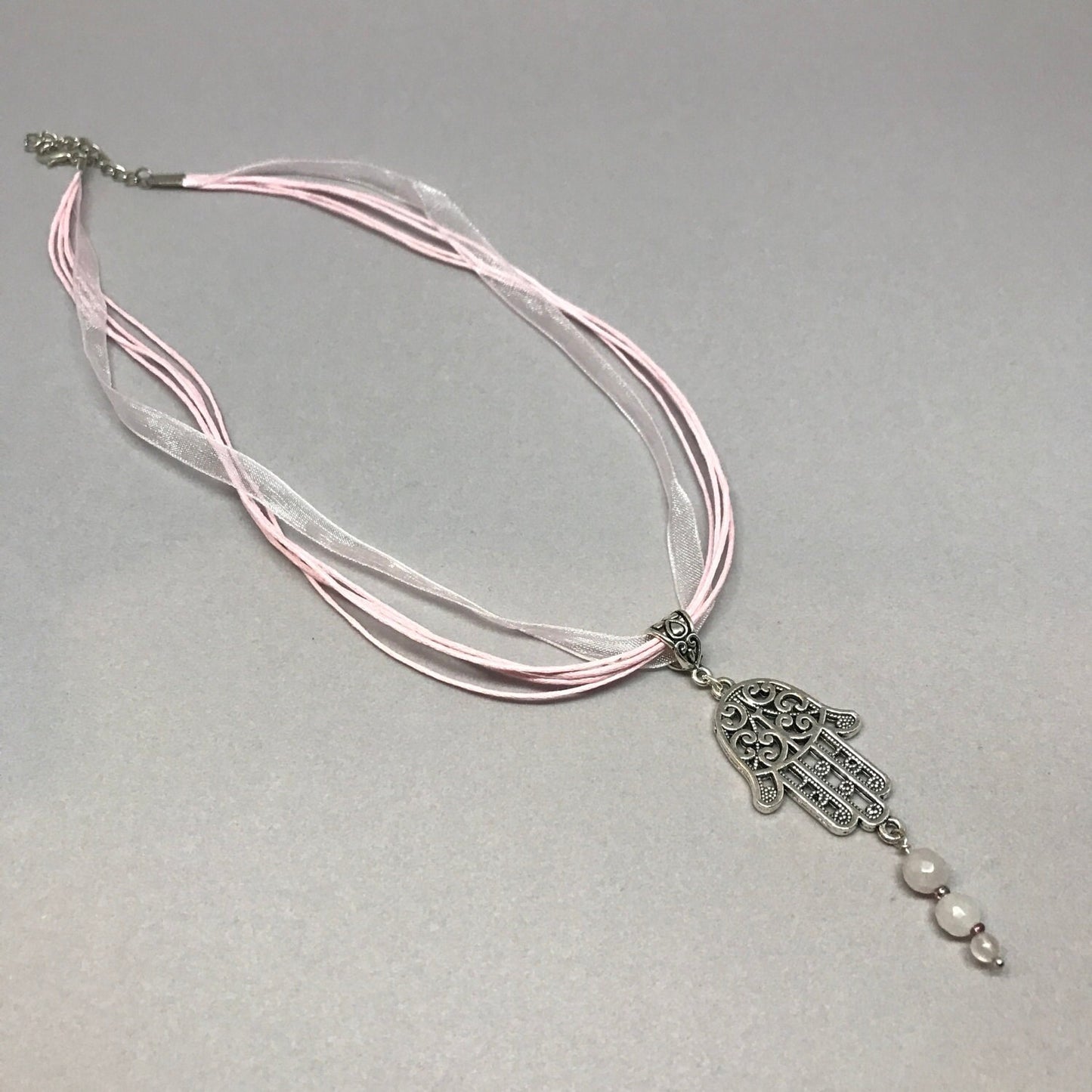 Fatima hand  and rose quartz necklace
