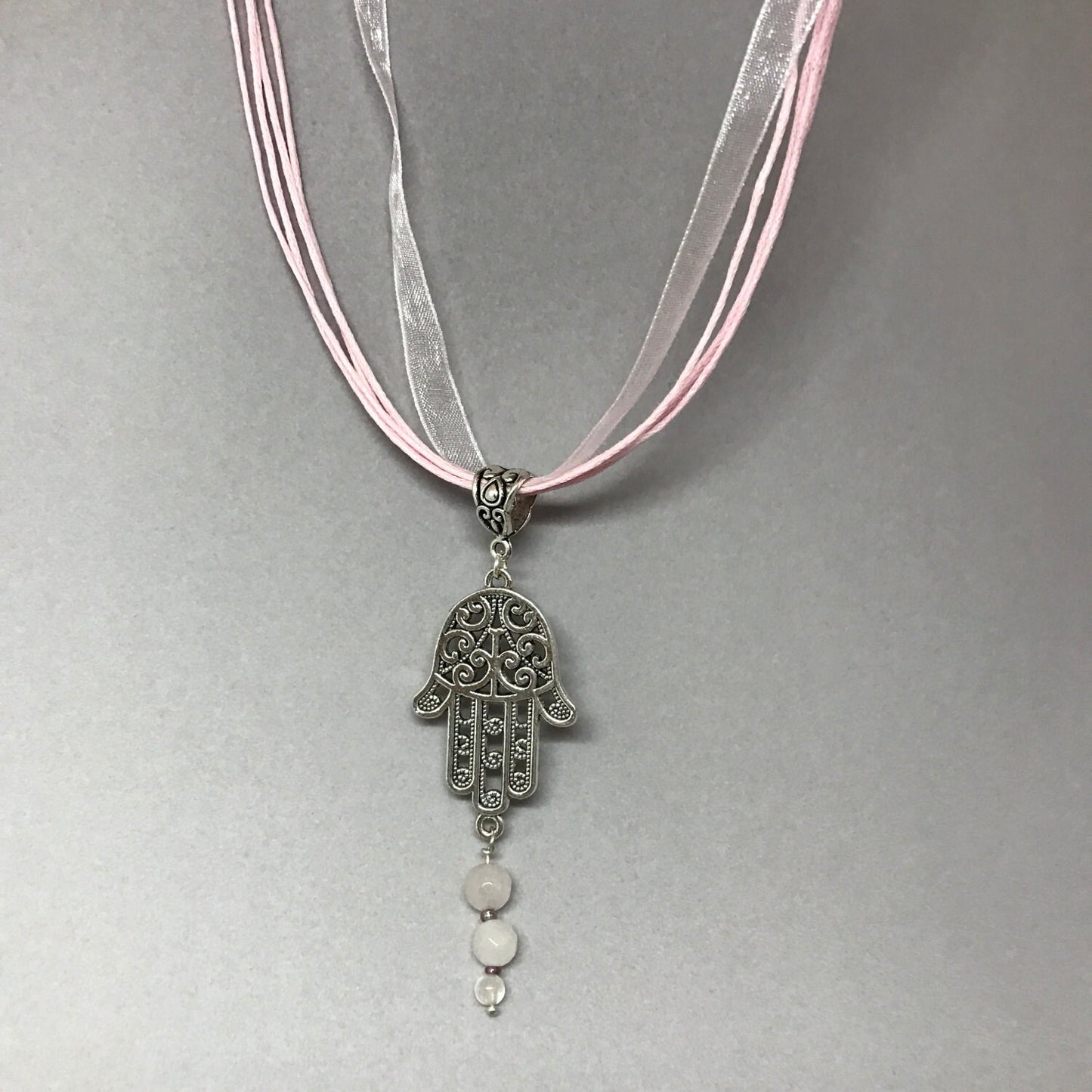 Fatima hand  and rose quartz necklace