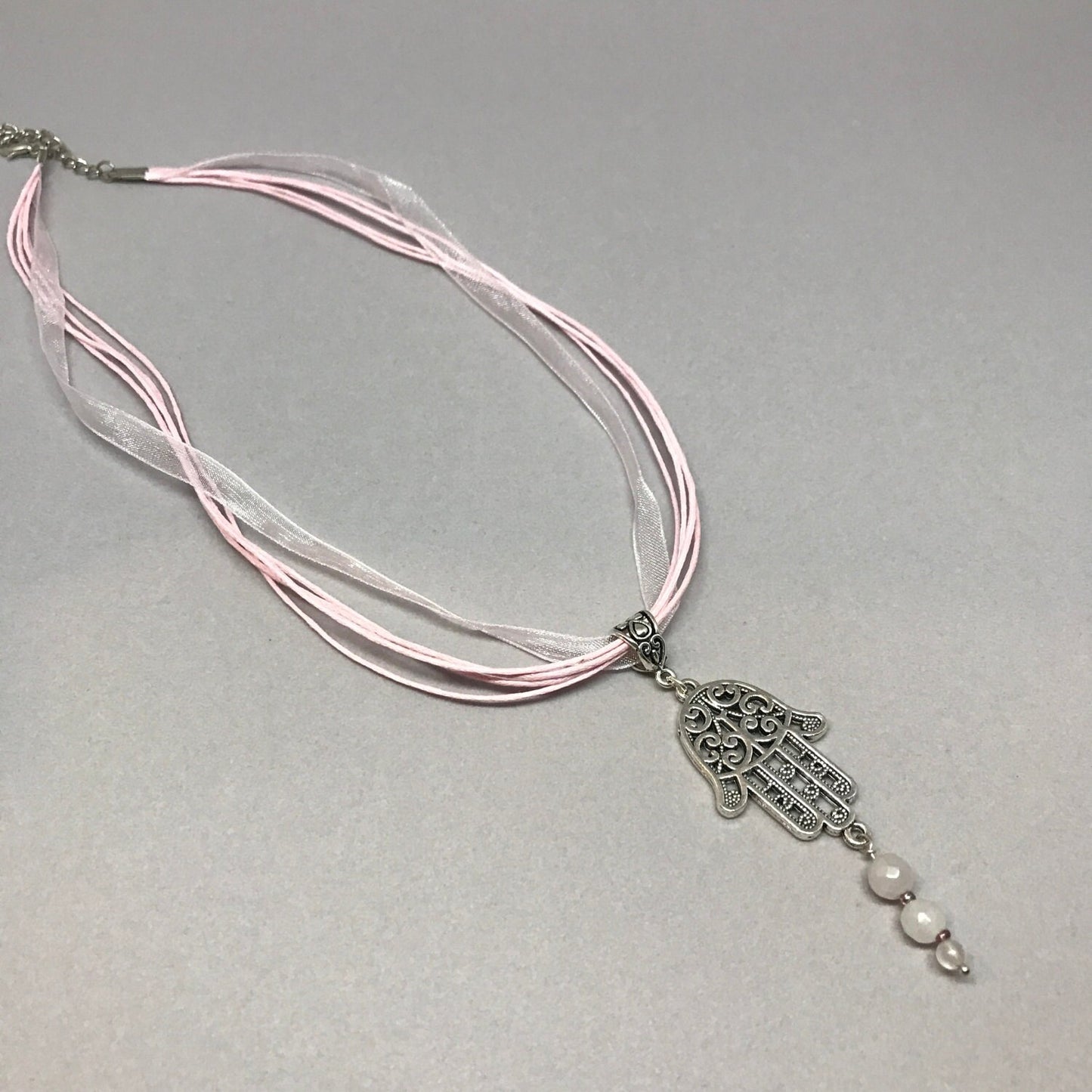 Fatima hand  and rose quartz necklace