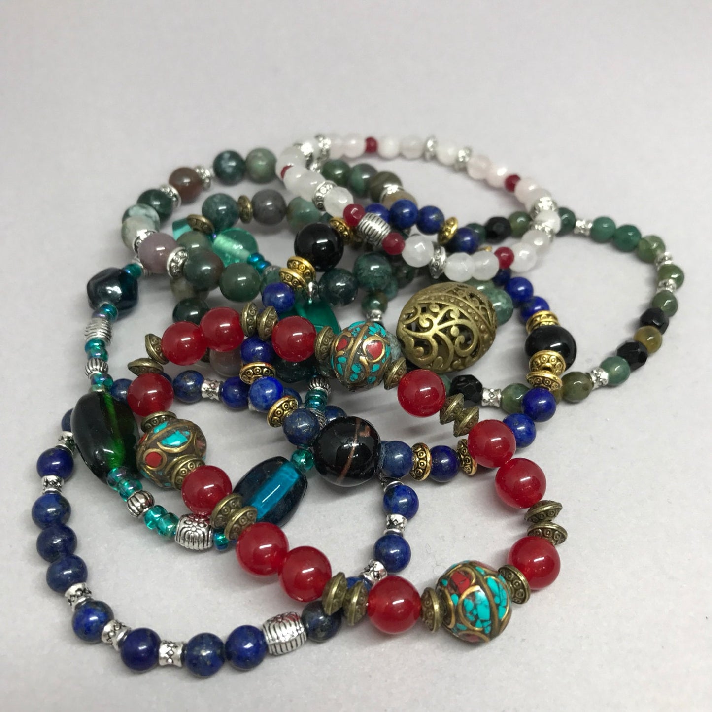 Lapis lazuli and silver bead bracelet
