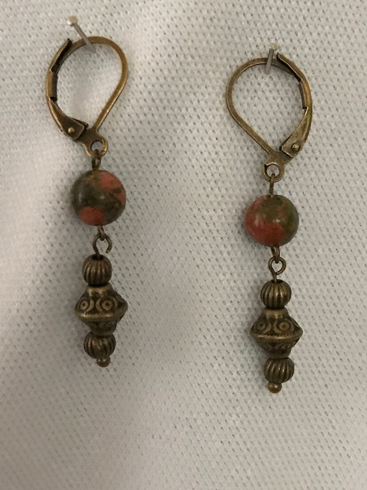 Bronze drop earrings with jasper agate