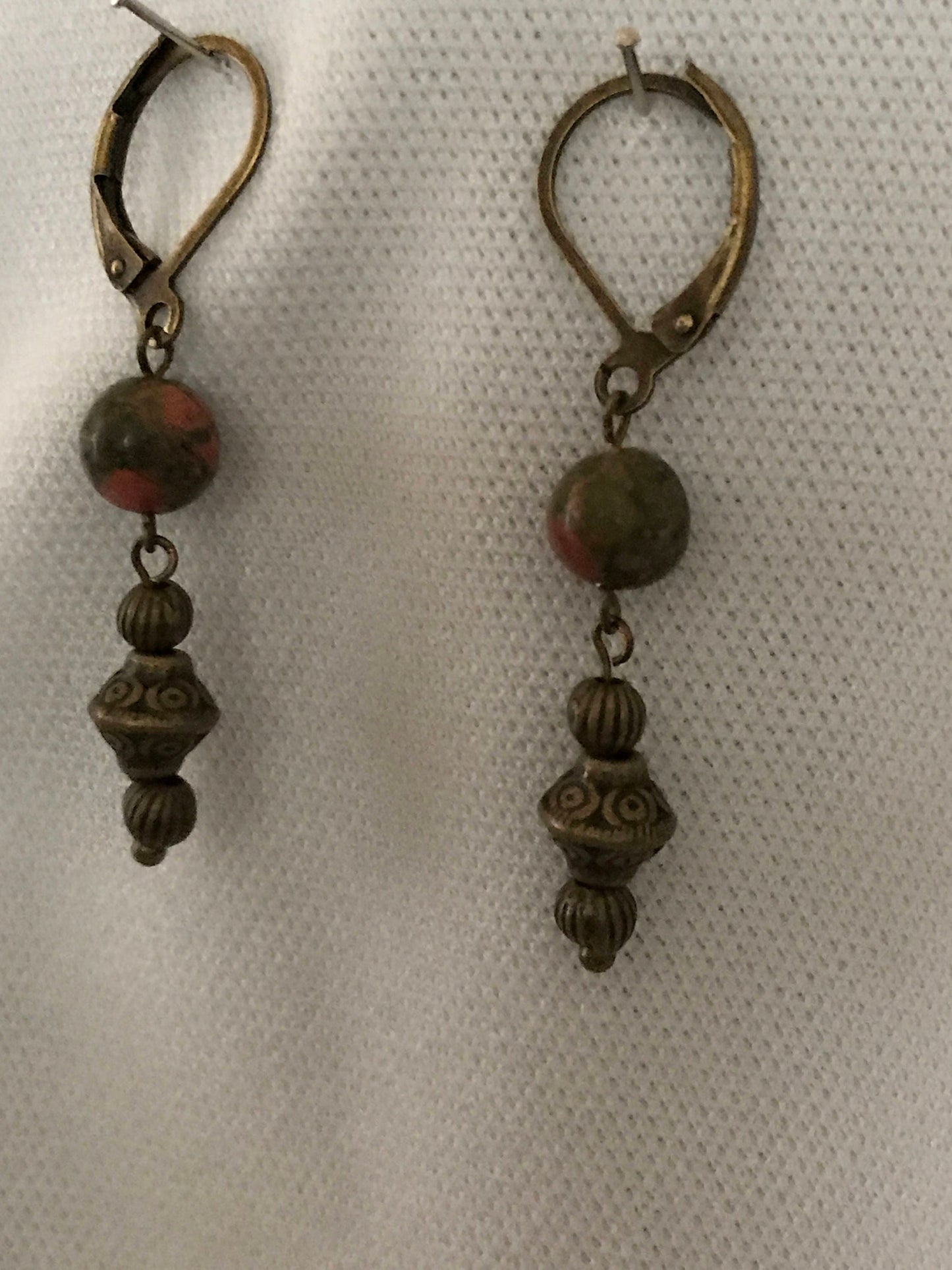 Bronze drop earrings with jasper agate