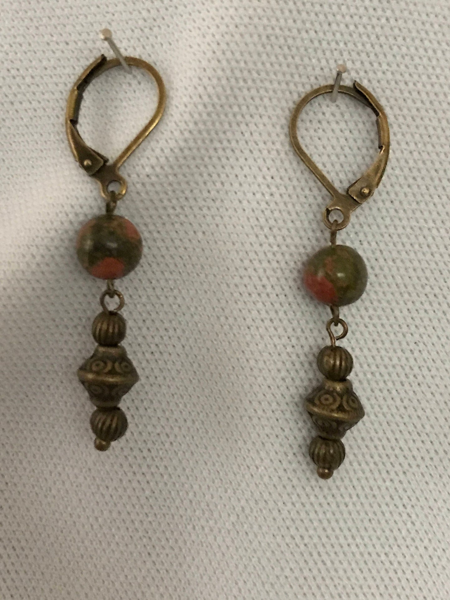 Bronze drop earrings with jasper agate