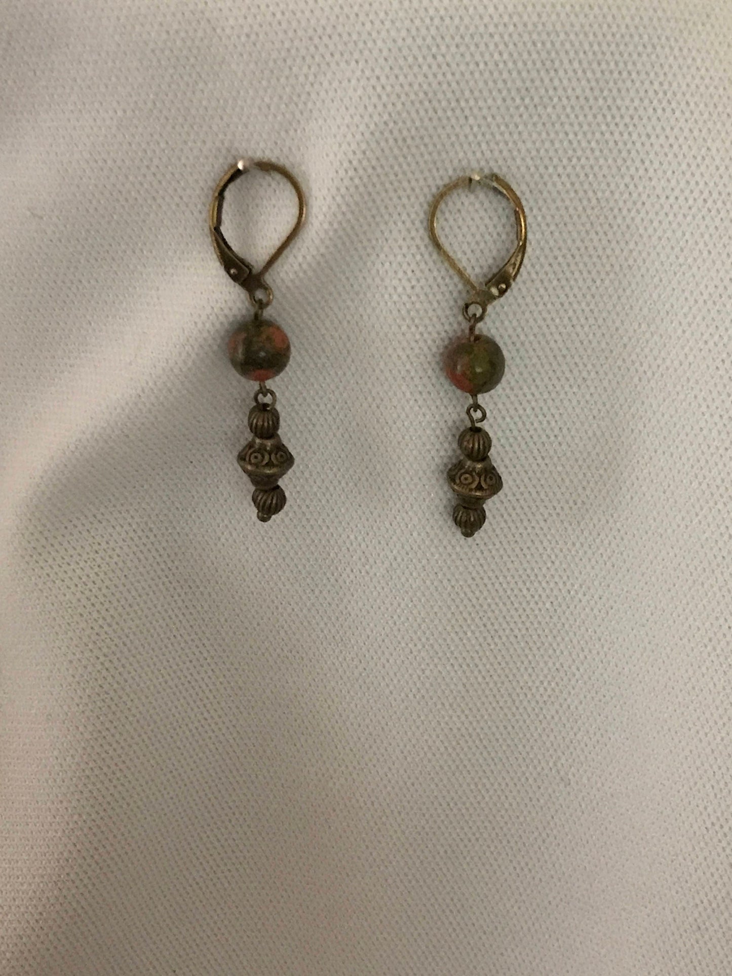 Bronze drop earrings with jasper agate