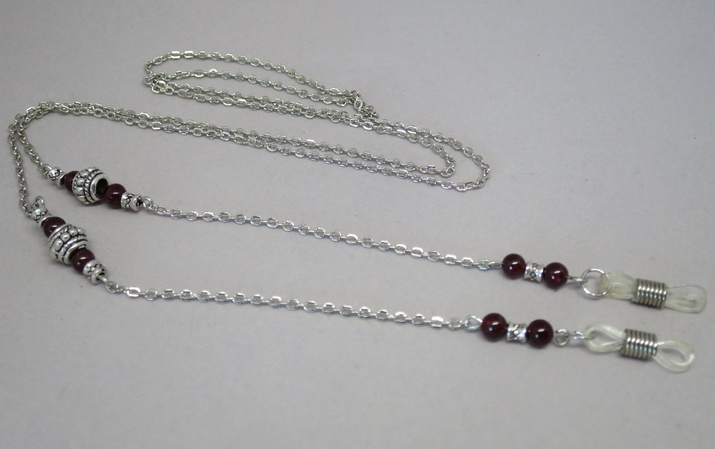 Garnet and silver eyeglass chain