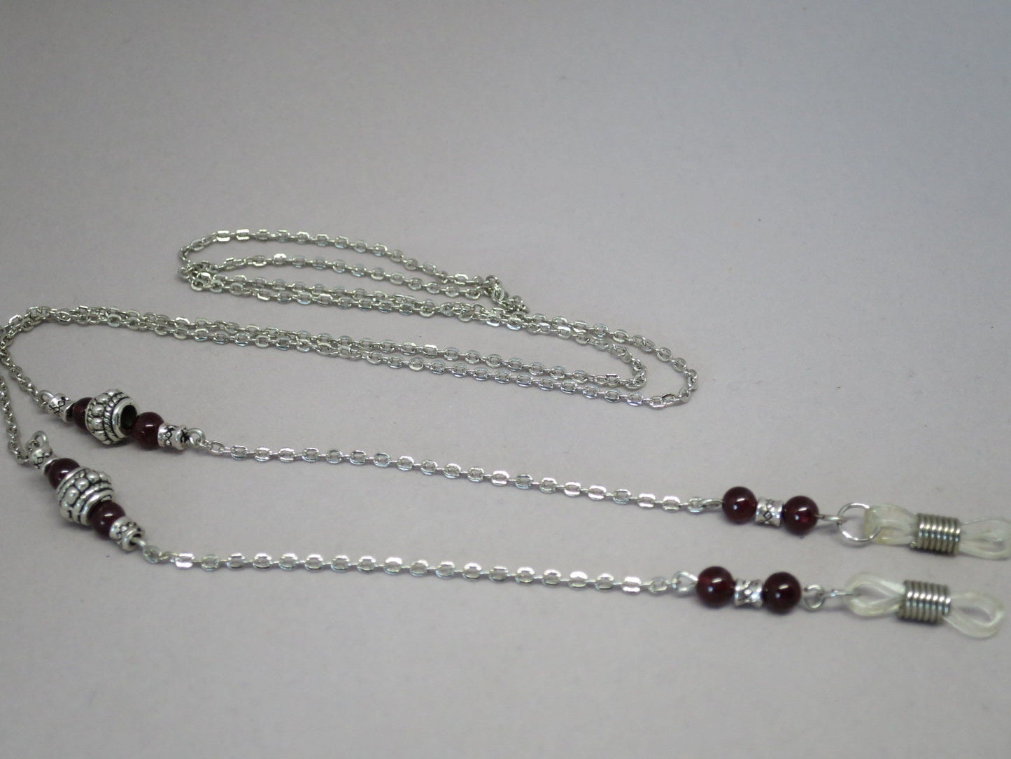 Garnet and silver eyeglass chain