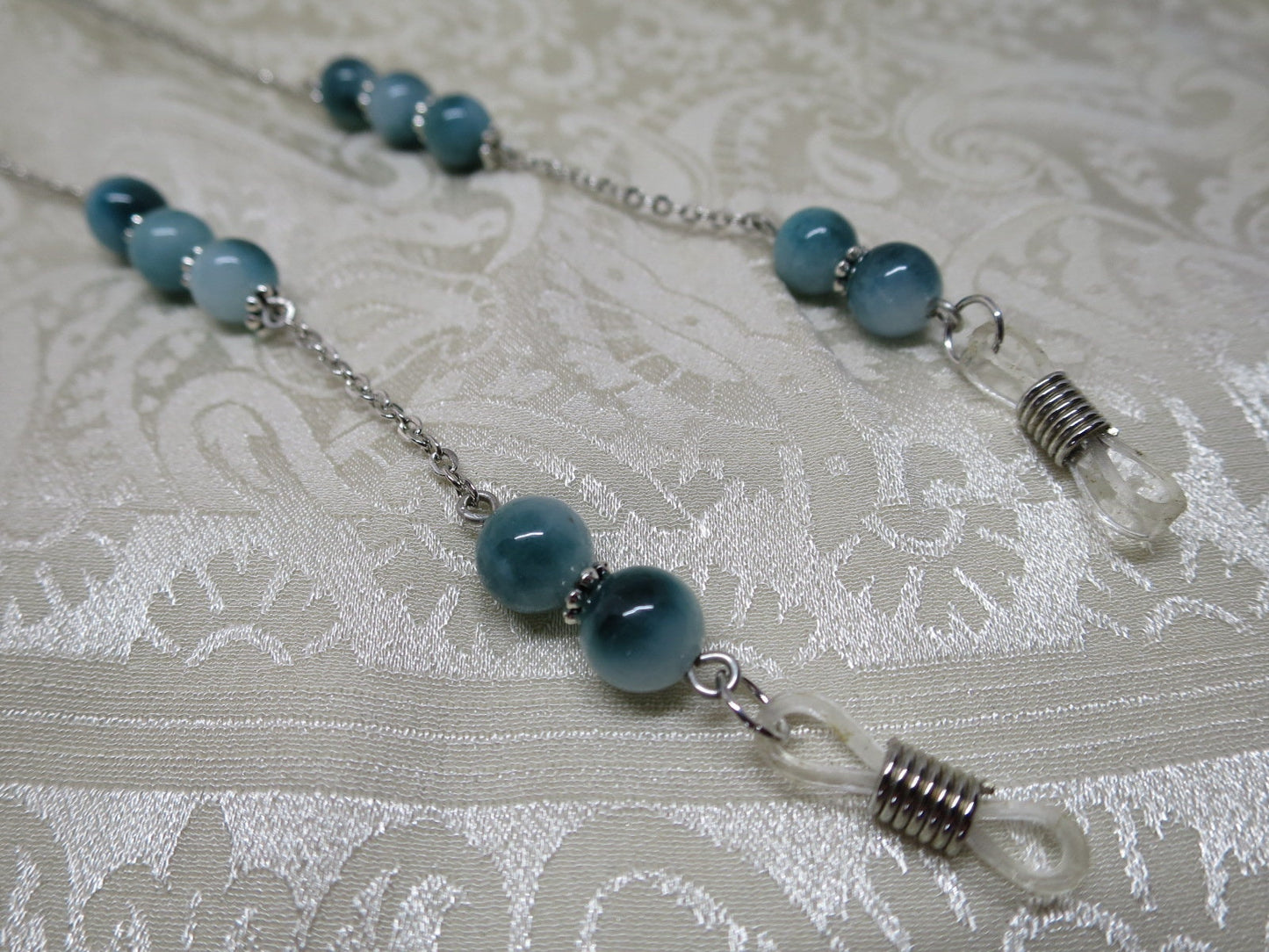 Eyeglass chain, teal agate beads on a silver chain