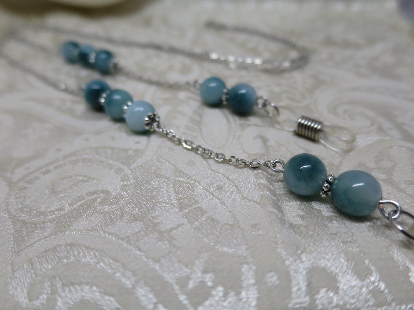 Eyeglass chain, teal agate beads on a silver chain