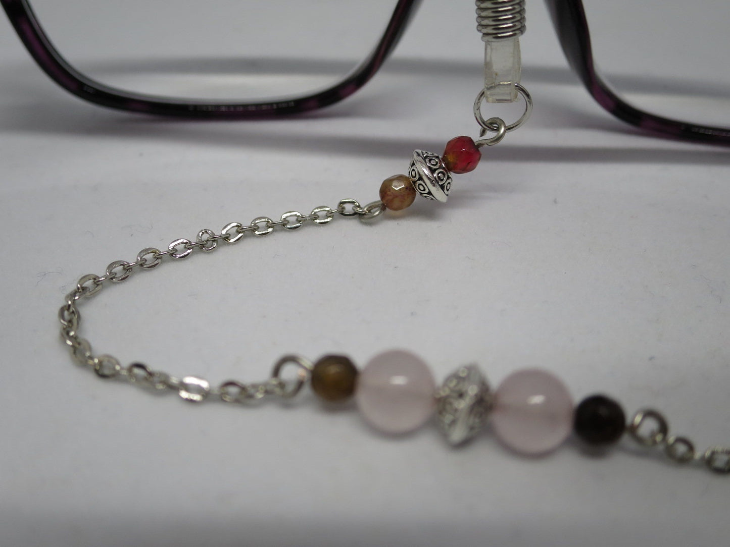 Rose quartz eyeglass chain for readers or sunglasses