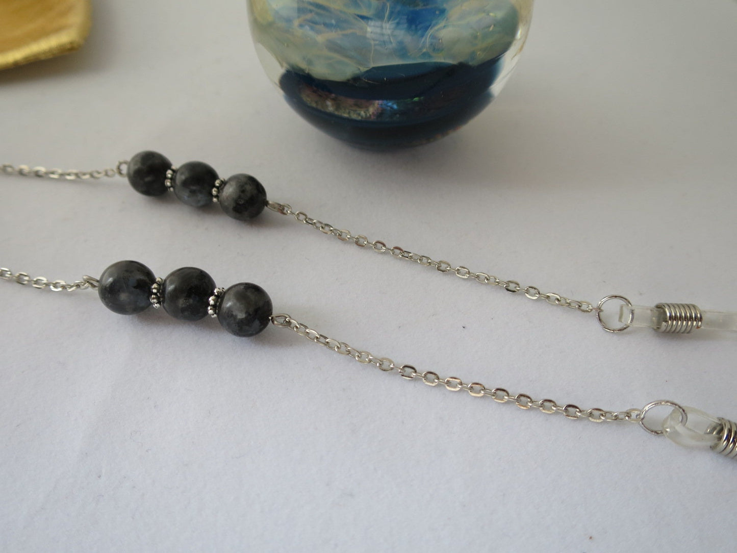 Smoky grey  spectrolite eyeglass chain