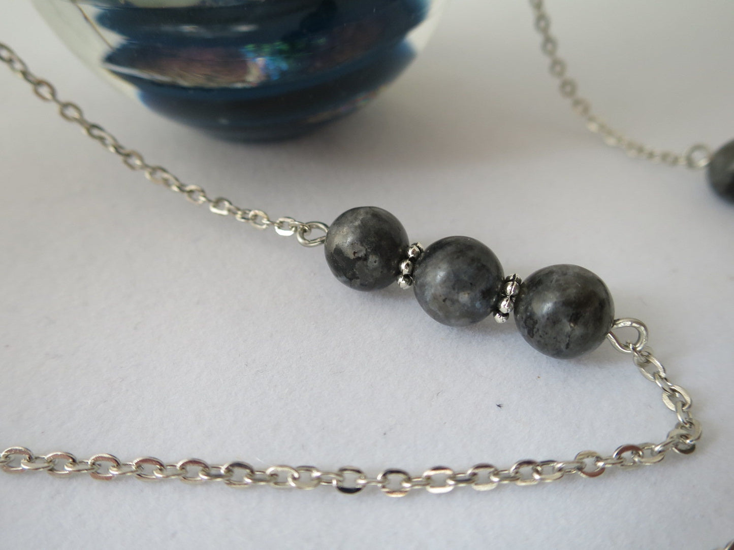 Smoky grey  spectrolite eyeglass chain