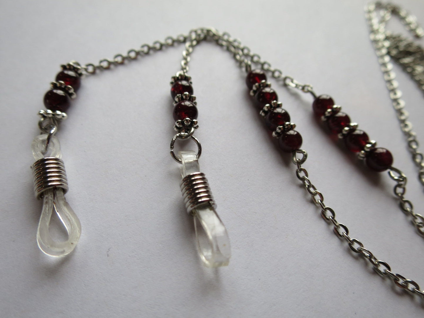 Garnet and silver eyeglass chain for readers or sunglasses