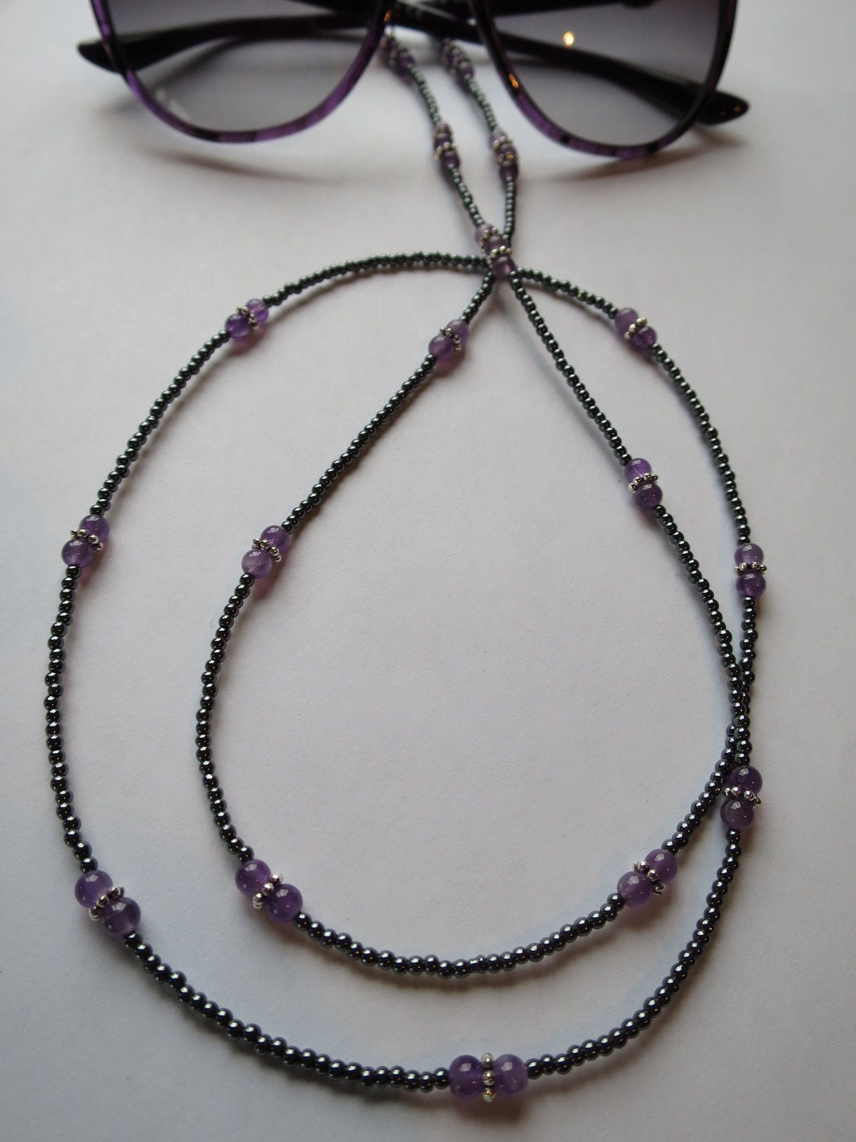 Genuine amethyst eyeglass chain