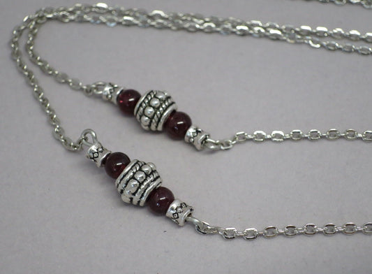 Garnet and silver eyeglass chain