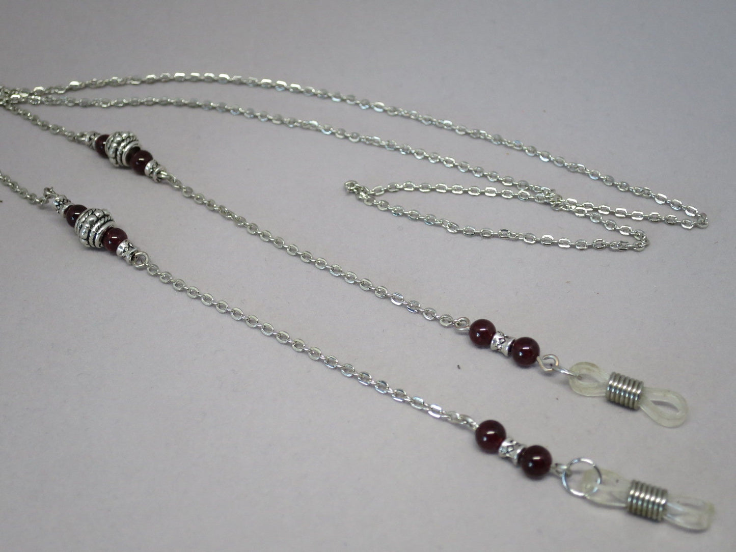 Garnet and silver eyeglass chain