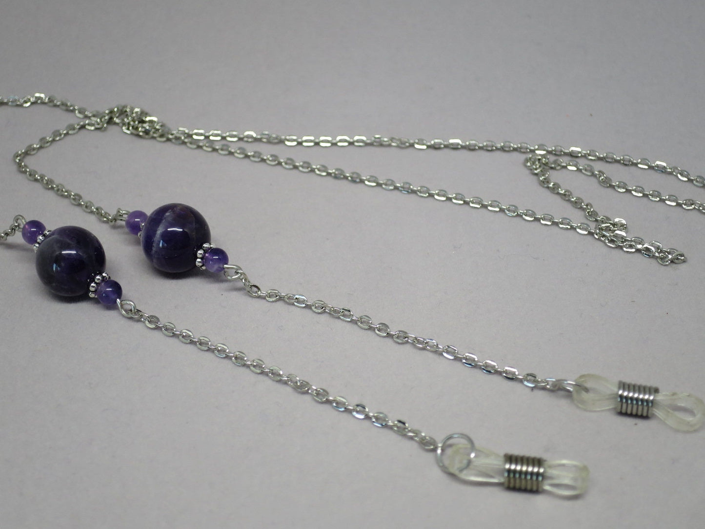 Amethyst and silver eyeglass chain