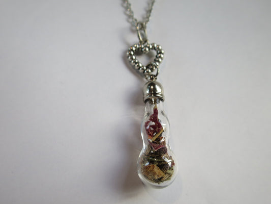 Love Talisman necklace, floral spell bottle.