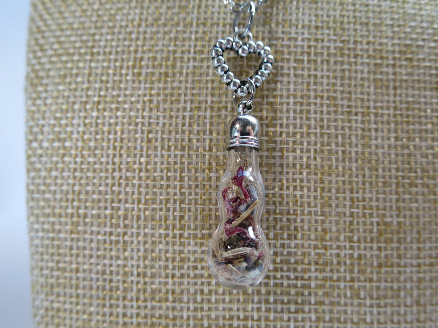 Love Talisman necklace, floral spell bottle.