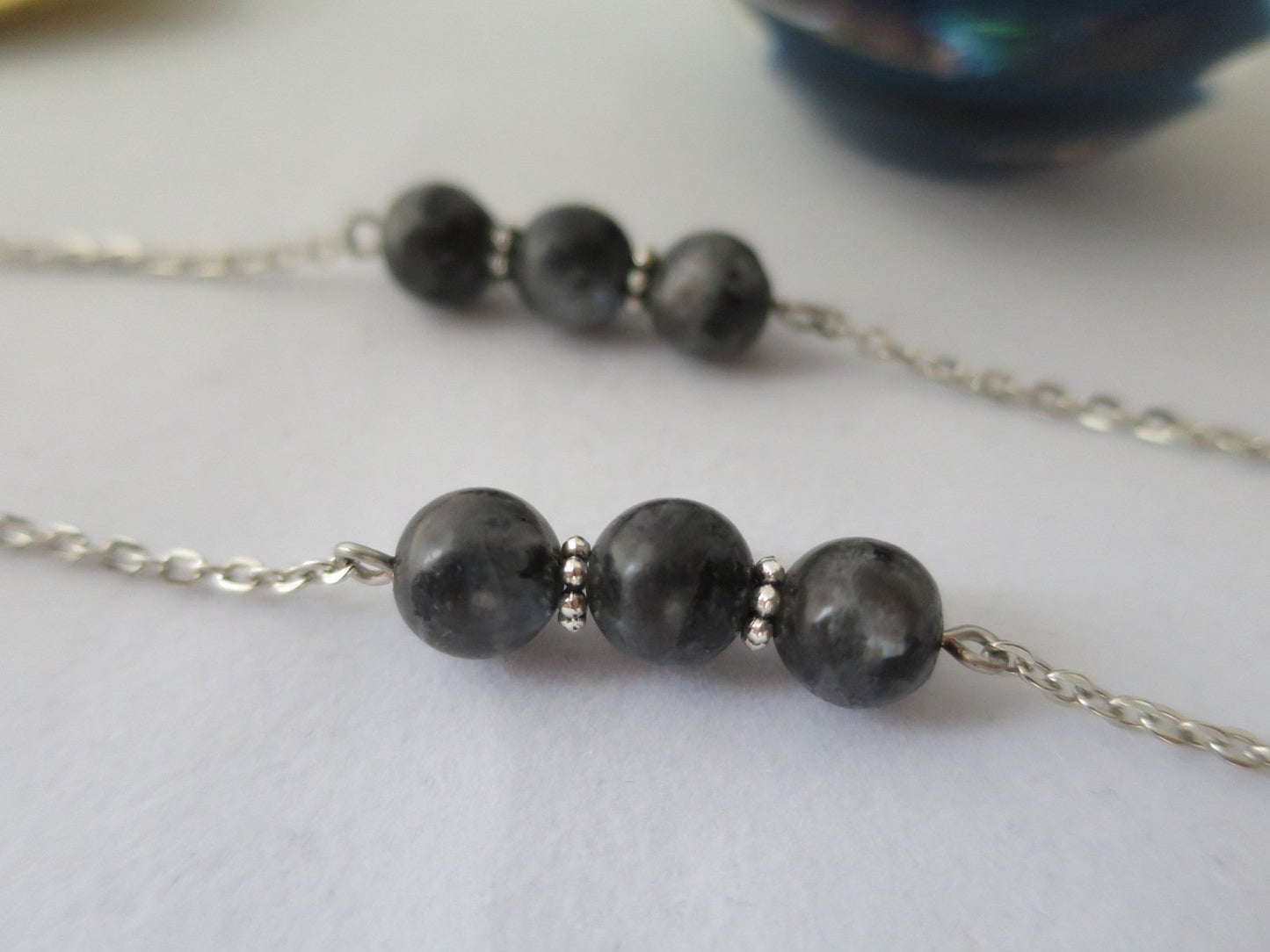 Smoky grey  spectrolite eyeglass chain