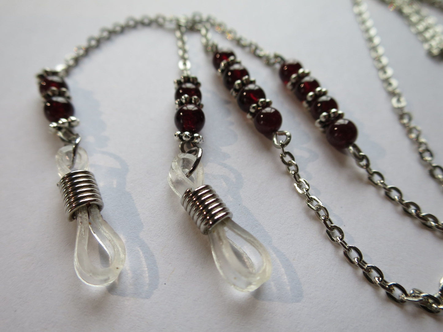 Garnet and silver eyeglass chain for readers or sunglasses