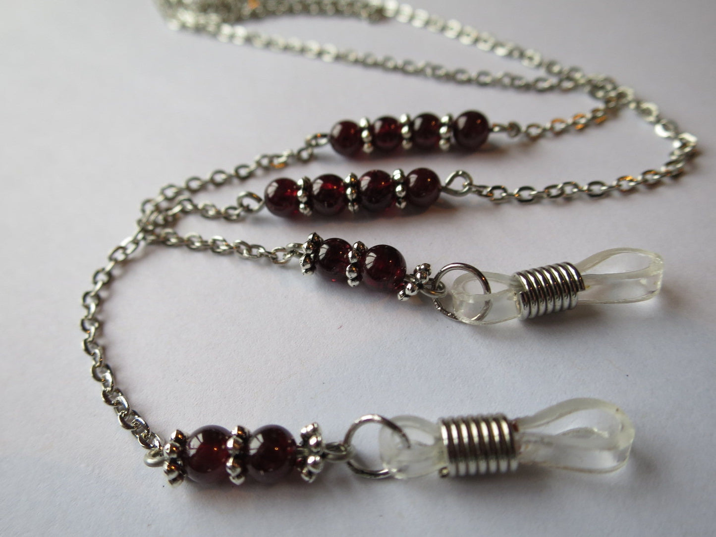 Garnet and silver eyeglass chain for readers or sunglasses