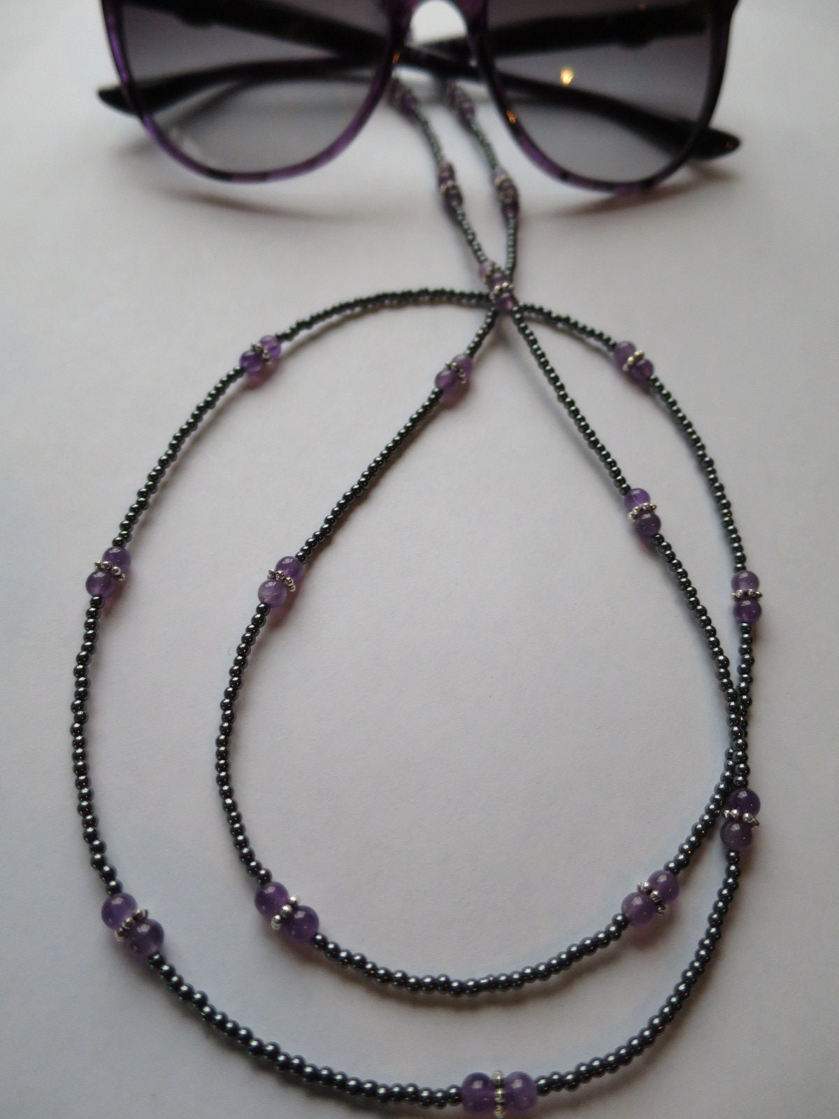 Genuine amethyst eyeglass chain