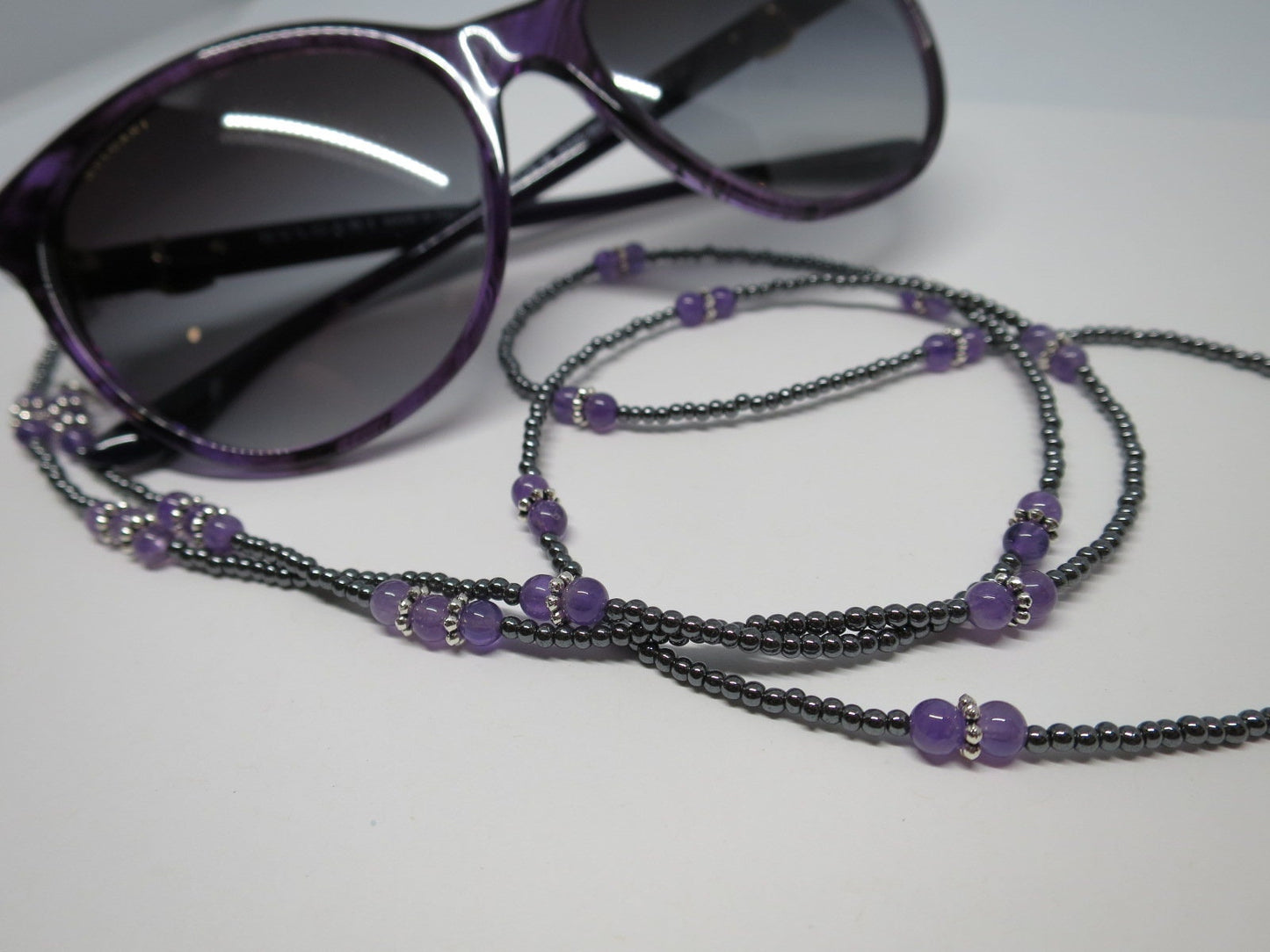 Genuine amethyst eyeglass chain