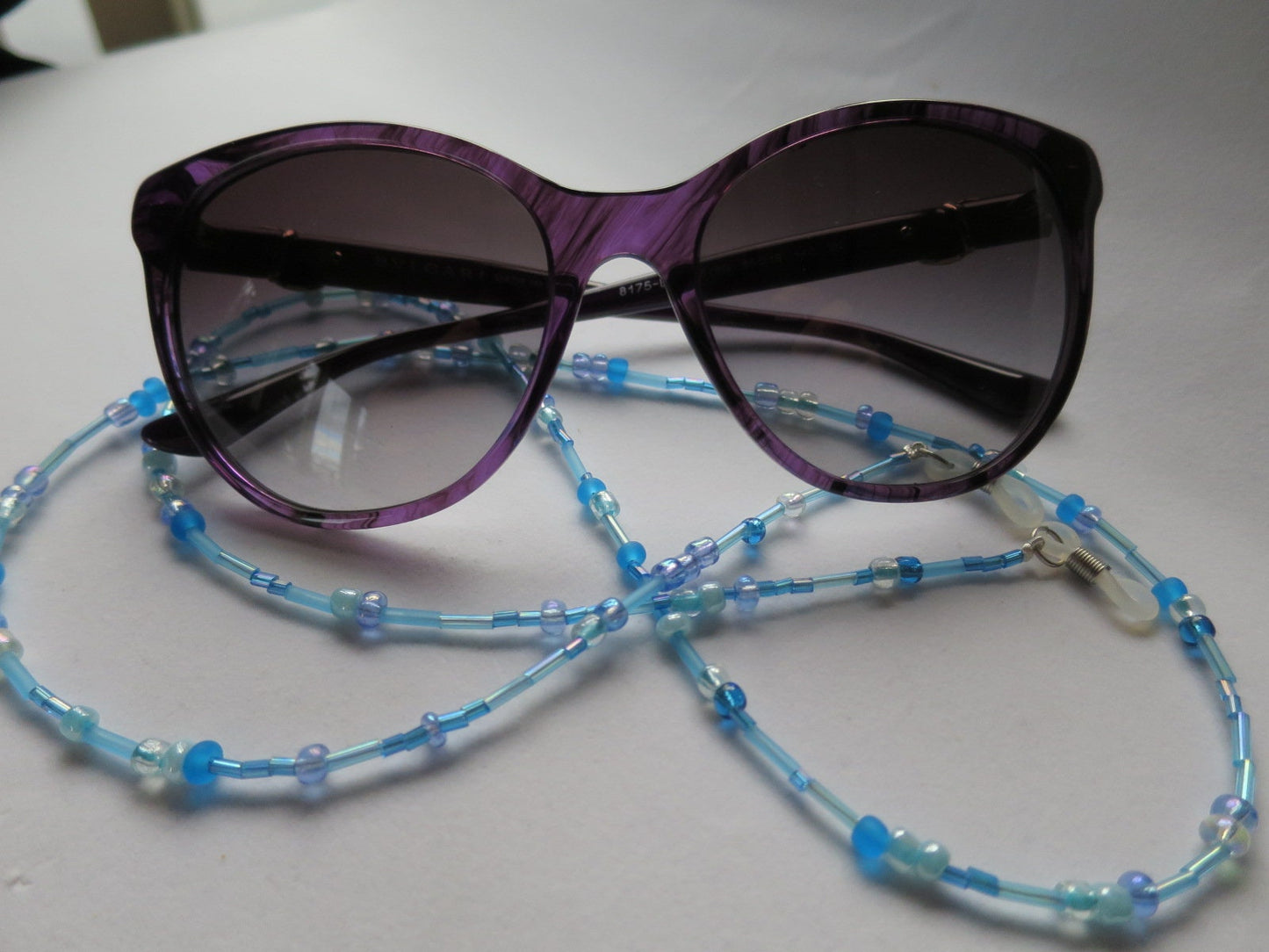 Sky blue eyeglass chain for readers or sunglasses