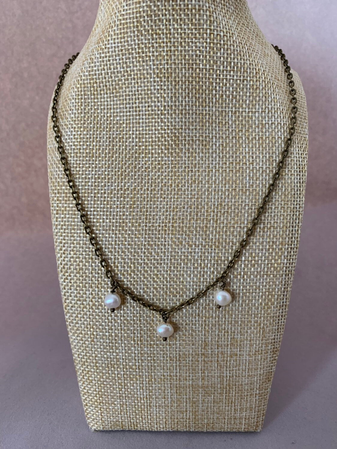 Antique bronze pearl chain necklace