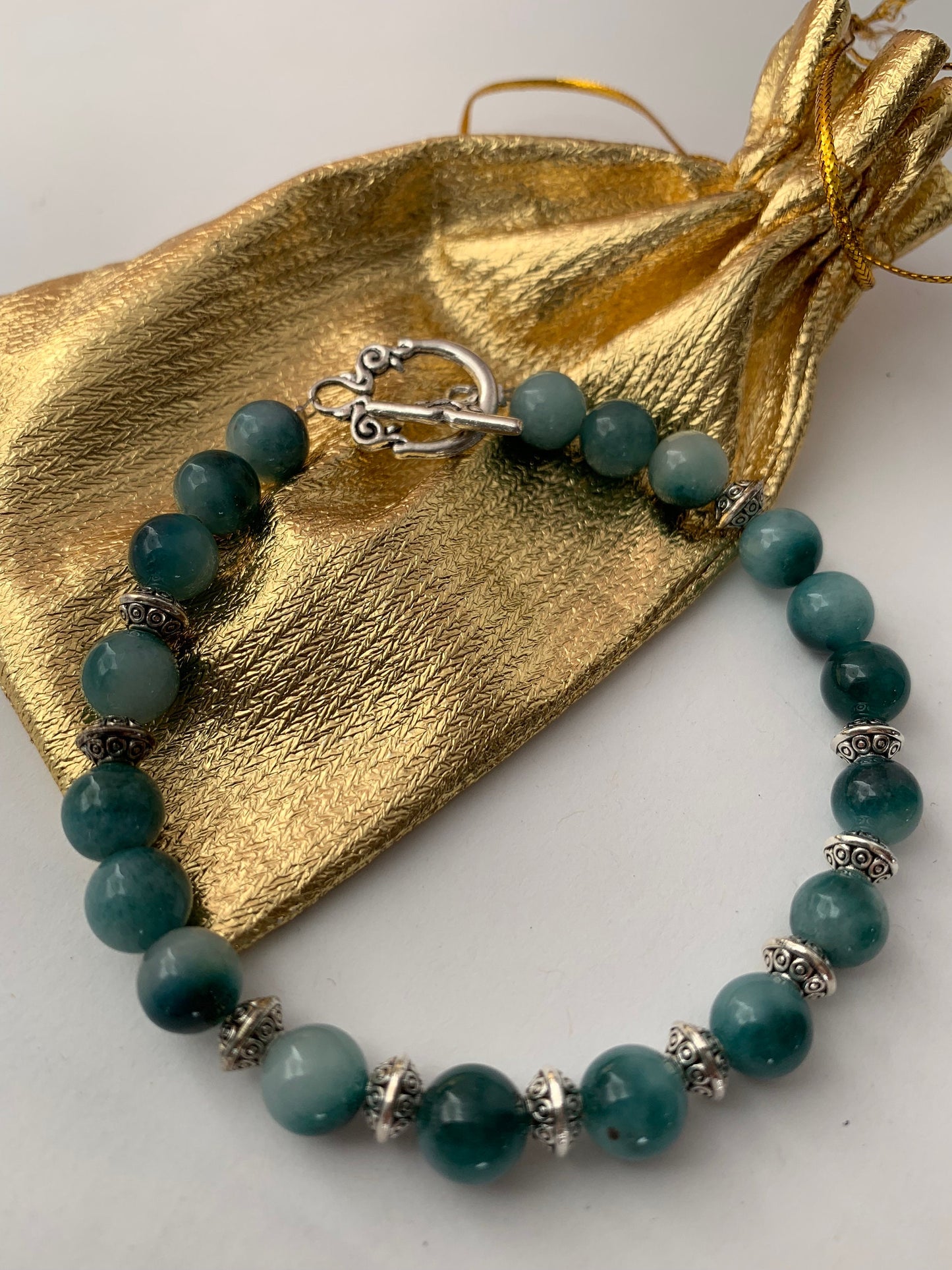 Teal jade and silver bracelet