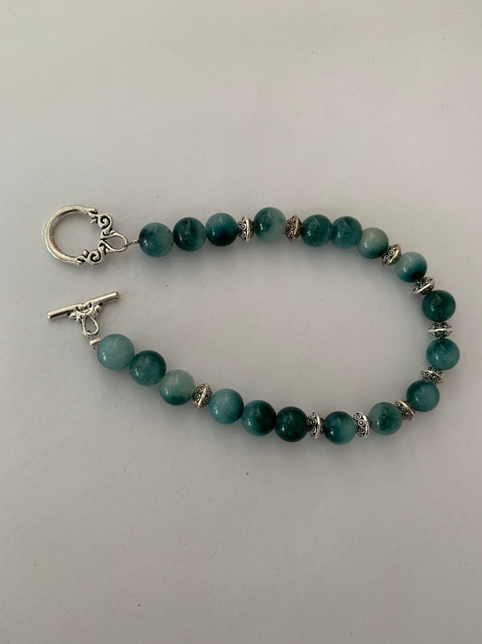 Teal jade and silver bracelet