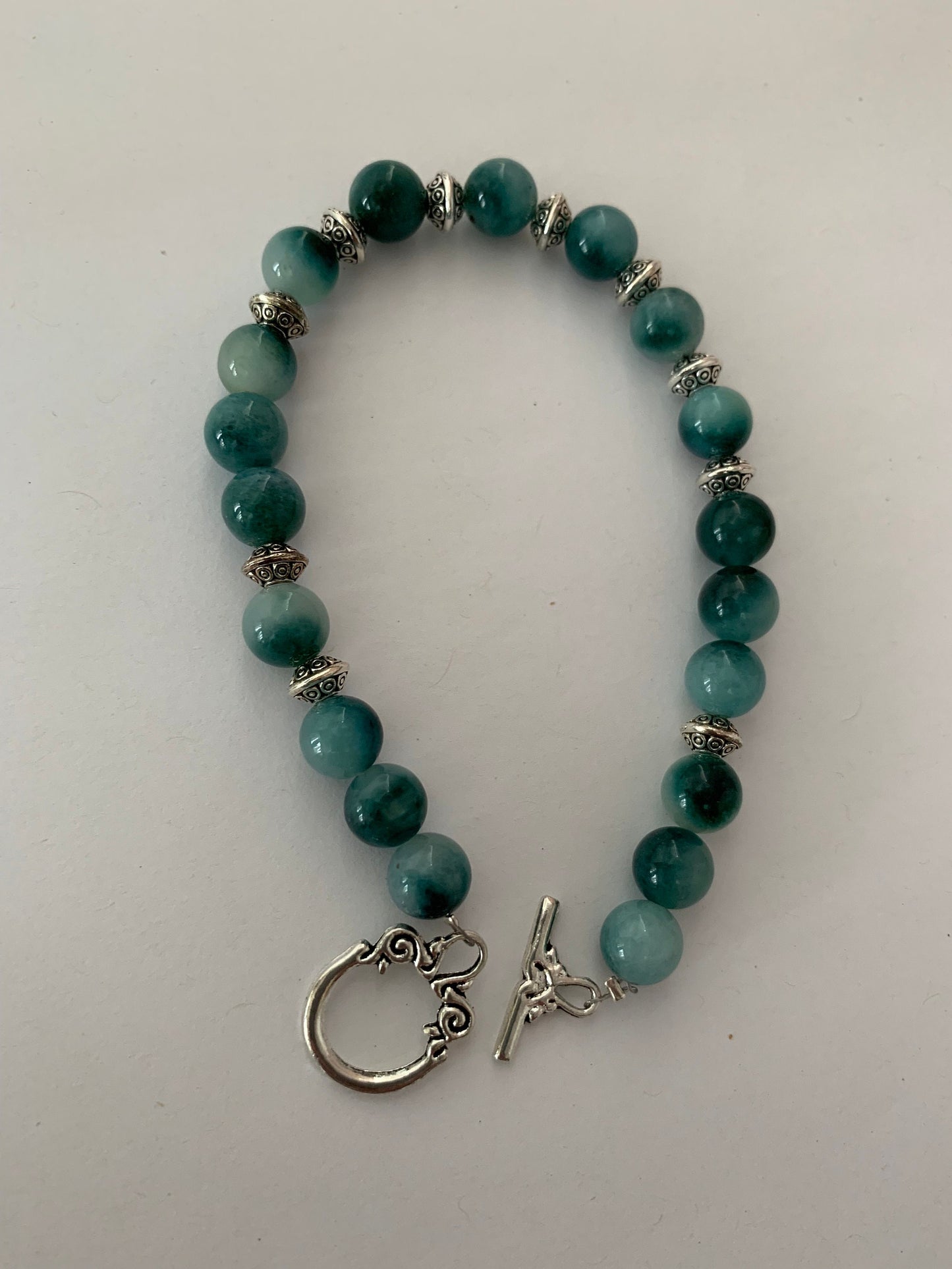 Teal jade and silver bracelet